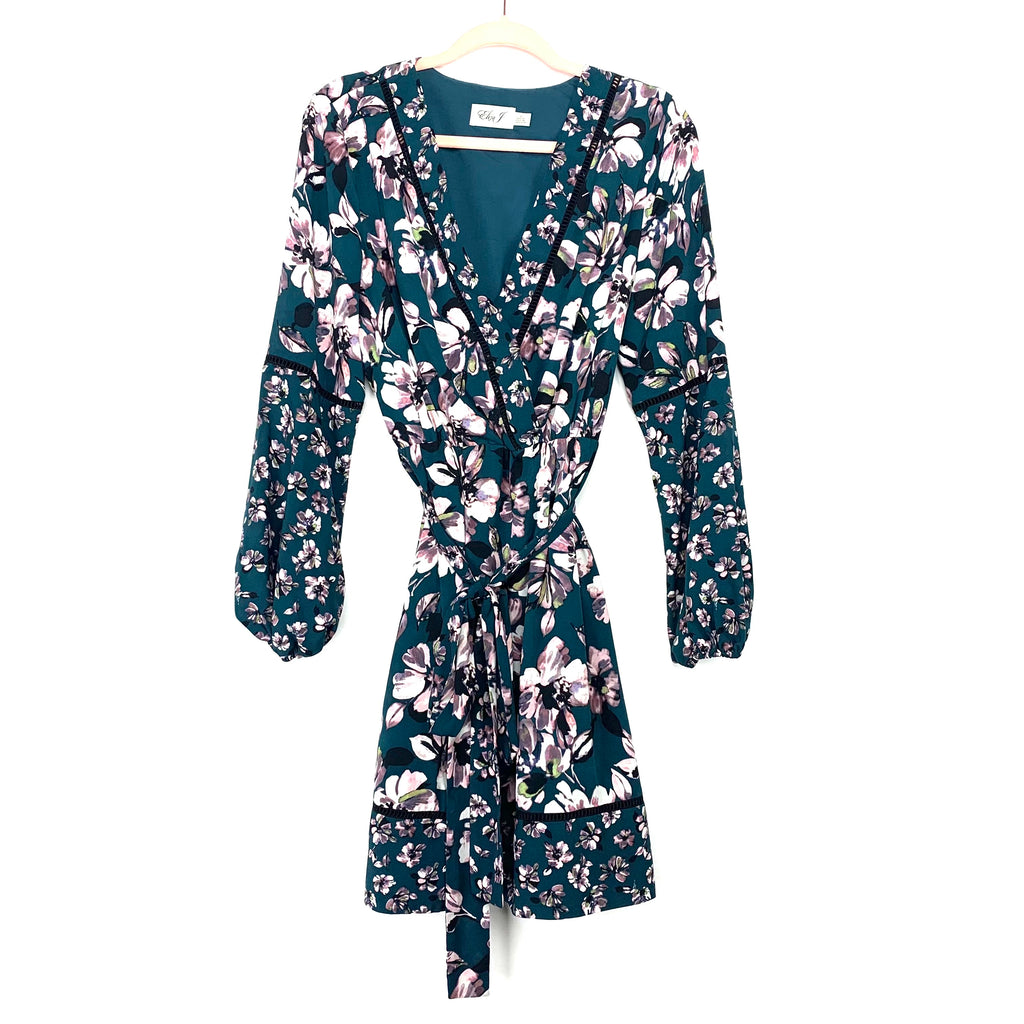 Eliza J Hunter Green Floral Belted Dress With Balloon Sleeves- Size 12 The Saved Collection Eliza J Hunter Green Floral Belted Dress With Balloon Sleeves- Size 12 The Saved Collection