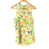 Lush Floral Sheer Tank with Open Flap/Lace Up Back- Size S