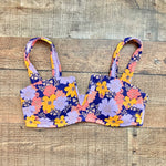 Aerie Navy with Purple/Yellow/Pink Floral Padded Bikini Top- Size L (we have matching bottoms)