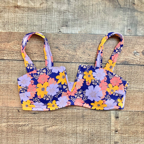 Aerie Navy with Purple/Yellow/Pink Floral Padded Bikini Top- Size L (we have matching bottoms)