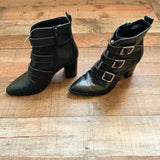 Steve Madden Black Leather Upper Buckle & Stud Booties- Size 9.5 (See Notes)