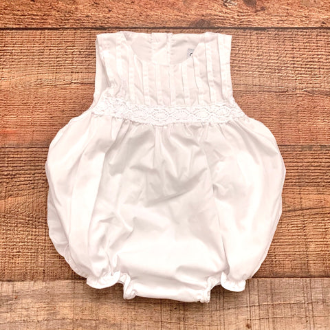 Smockingbird White Front Pleated Crochet Bubble Romper- Size 3M