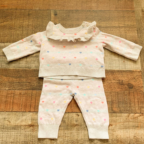 Baby Gap Knit Heart Print Sweater and Pant Set- Size 3-6M