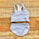 Ruffle Butts Blue and White Striped Seersucker Bikini Set- Size 6-12M