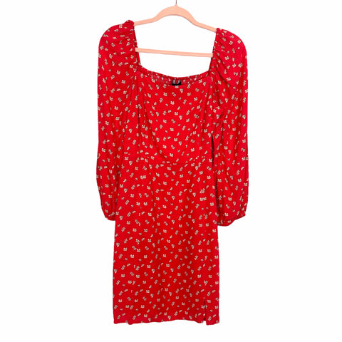 Sanctuary Red Floral Smocked Back Small Front Slit Dress NWT- Size 8