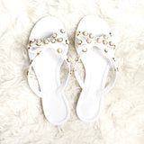 No Brand White Pearl Bow Flip Flops- Size 38