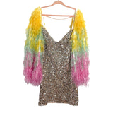 ASOS Luxe Sequin with Ombre Faux Feather Sleeves Mini Dress- Size 14 (sold out online)