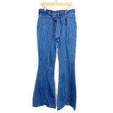 Express Bell Flare Super High Rise Belted Stretch Jeans NWT- Size 12R (Inseam 32")