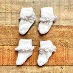 No Brand Four Sets of White Eyelet Trim Socks- Size ~NB (see notes)