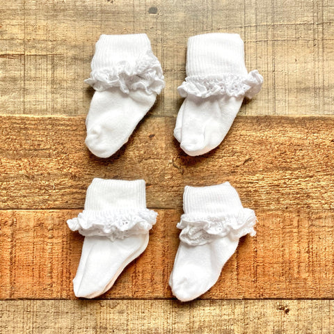 No Brand Four Sets of White Eyelet Trim Socks- Size ~NB (see notes)