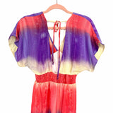 Peach Love Multi Color Smocked Waist Side Slit Tie Back Maxi NWT- Size S