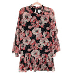 Misa Black with Floral Pattern Ruffle Tunic/Dress- Size S (see notes)
