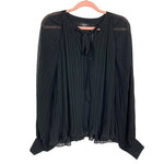 Vici Black Pleated Tie Front Balloon Sleeve Top- Size M