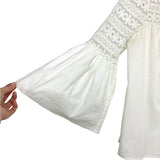 No Brand White Crochet Bell Sleeve Top- Size ~M (see notes)
