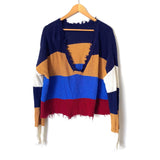 Fate Striped Distressed Raw Hem Sweater- Size M