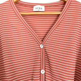 Aura Mauve Striped Waffle Knit Tie Front Blouse- Size S