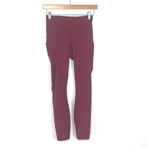 Lululemon Crimson Red with Mesh Sides Cropped Leggings- Size 4 (Inseam 24.5")