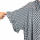 Dylan Navy/White Plaid Ruffle Sleeve & Bottom Top NWT- Size L