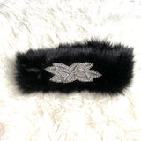 No Brand Black Fur Rhinestone Headband