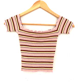 Love Tree Ribbed Striped Off the Shoulder Crop Top- Size S