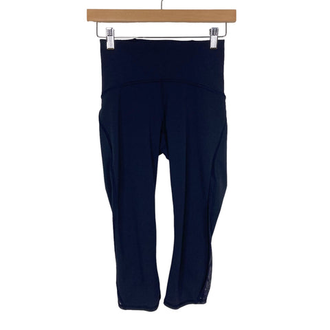 Lululemon Black Mesh Detail Cropped Leggings- Size 4 (Inseam 17")