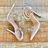 Qupid Nude Clear Rhinestone Strap/Bow Pointy Toe Heels- Size ~7 (LIKE NEW CONDITION, see notes)