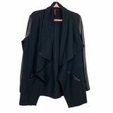 SPANX Black Faux Leather Sleeve Drape Front Jacket- Size XL