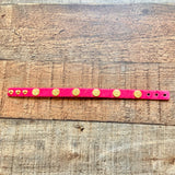 Rustic Cuff Fuchsia Fur Genuine Leather Adjustable Strap Bracelet with Gold Cross Medallions