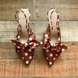 Something Navy Brown and White Polka Dot Satin Bow Slingback Heels- Size 7.5 (sold out online)