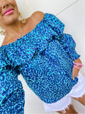 Lilly Pulitzer Off the Shoulder Blue Animal Print Top- Size S (sold out online)