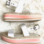Nine West White Espadrille Pink Platform Sandals- Size 10