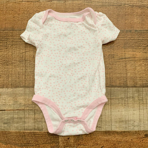 Cloud Island White and Pink Polka Dot Onesie- Size 0-3M