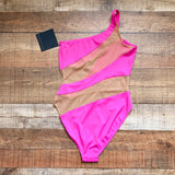 Norma Kamali Hot Pink/Mesh One Shoulder One Piece NWT- Size M