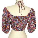 Wild Fable Floral Puffed Sleeve Keyhole Cropped Top with Neck Tie NWT- Size XS