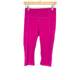 Athleta Magenta Crop Leggings With Side Pocket, Side Meshing, Zipper On Back Waistband - Size XS (Inseam 14")