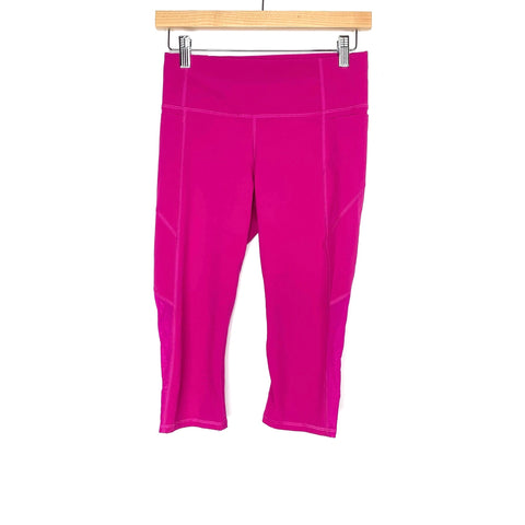 Athleta Magenta Crop Leggings With Side Pocket, Side Meshing, Zipper On Back Waistband - Size XS (Inseam 14")