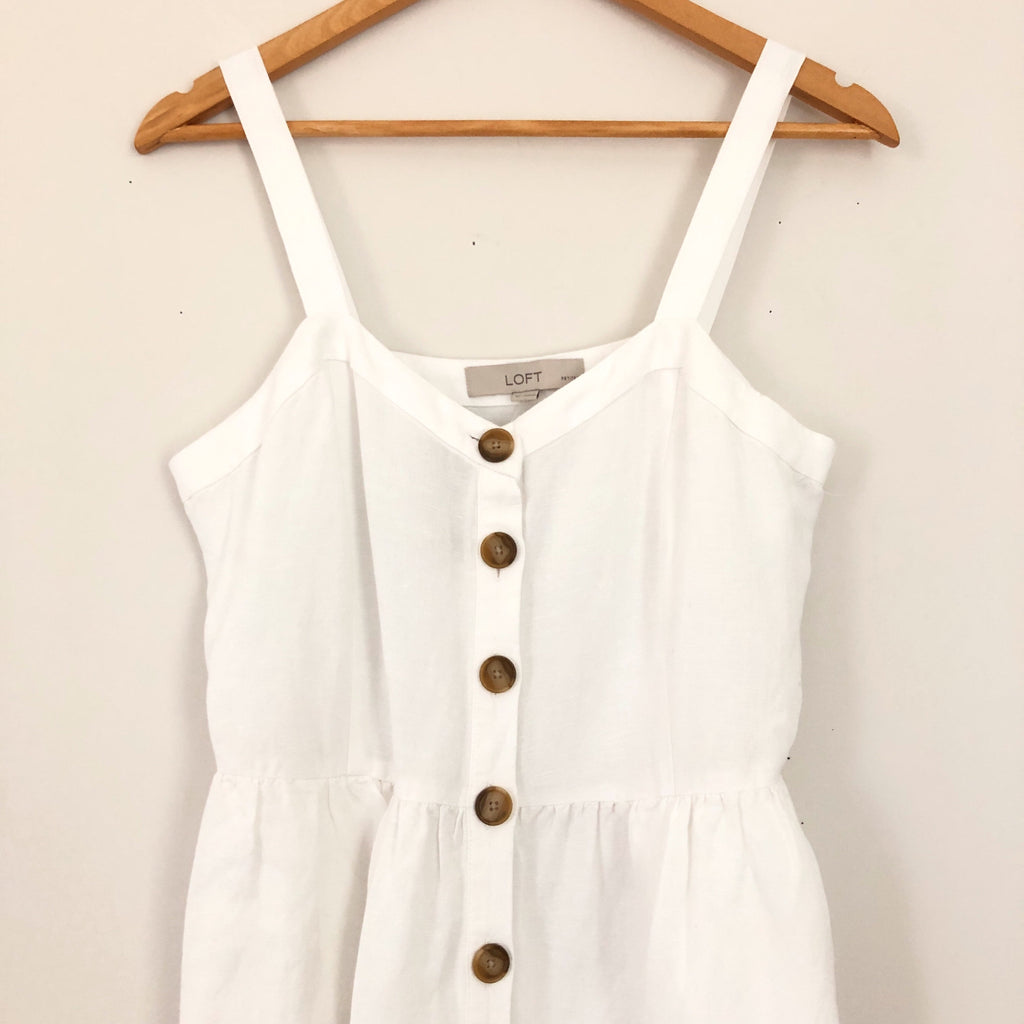 loft shirt dress LOFT White Button Front Linen Blend Dress NWT