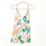 Blue Blush Palm Print Faux Wrap Romper- Size S