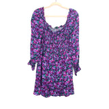 Wild Fable Black Purple Floral Smocked Bodice Mini Dress- Size XL