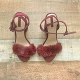 Forever 21 Maroon Suede Like Fluffy Strap Heels- Size 7 (Like New Condition!)