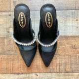 Scoop Black Mule Stiletto Rhinestone Strap Heels- Size 7 (see notes, sold out online)