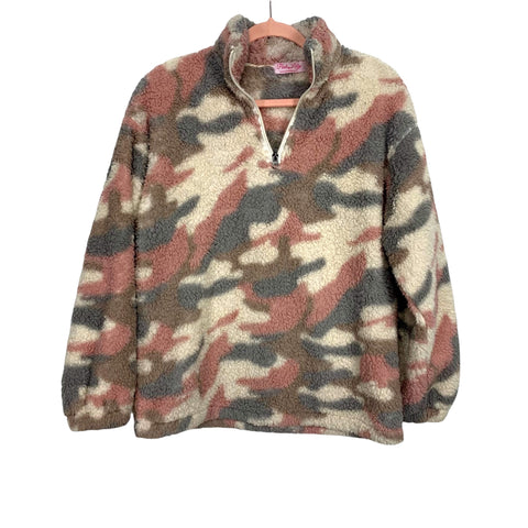 Pink Lily Camo Round Of Applause Sherpa Quarter Zip- Size S