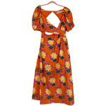 Petal + Pup Orange Floral Front Cutout Exposed Back Puff Sleeve Midi Dress- Size 12