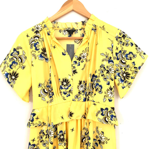 ann taylor yellow dress Ann Taylor Yellow Floral Short Sleeve Midi Dress NWT- Size 00P – The Saved Collection