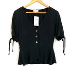 Re:named Black Button Up Top with Tie Sleeves NWT- Size S