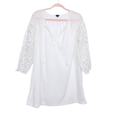 J Crew White Eyelet Long Sleeve Tunic Dress- Size L