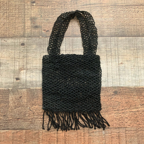 No Brand Small Black Beaded Tassel Handbag