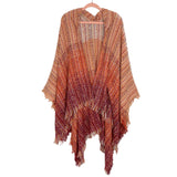 Macchia di Ruggine Maroon/Rust Woven Fringe Hooded Poncho Cardigan