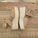 Sole Society Adlynda Basket-Weave Wedge Ankle Wrap Sandals- Size 8