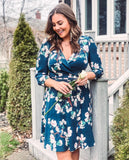 Eliza J Green Floral and Bird Print Belted Dress- Size 14